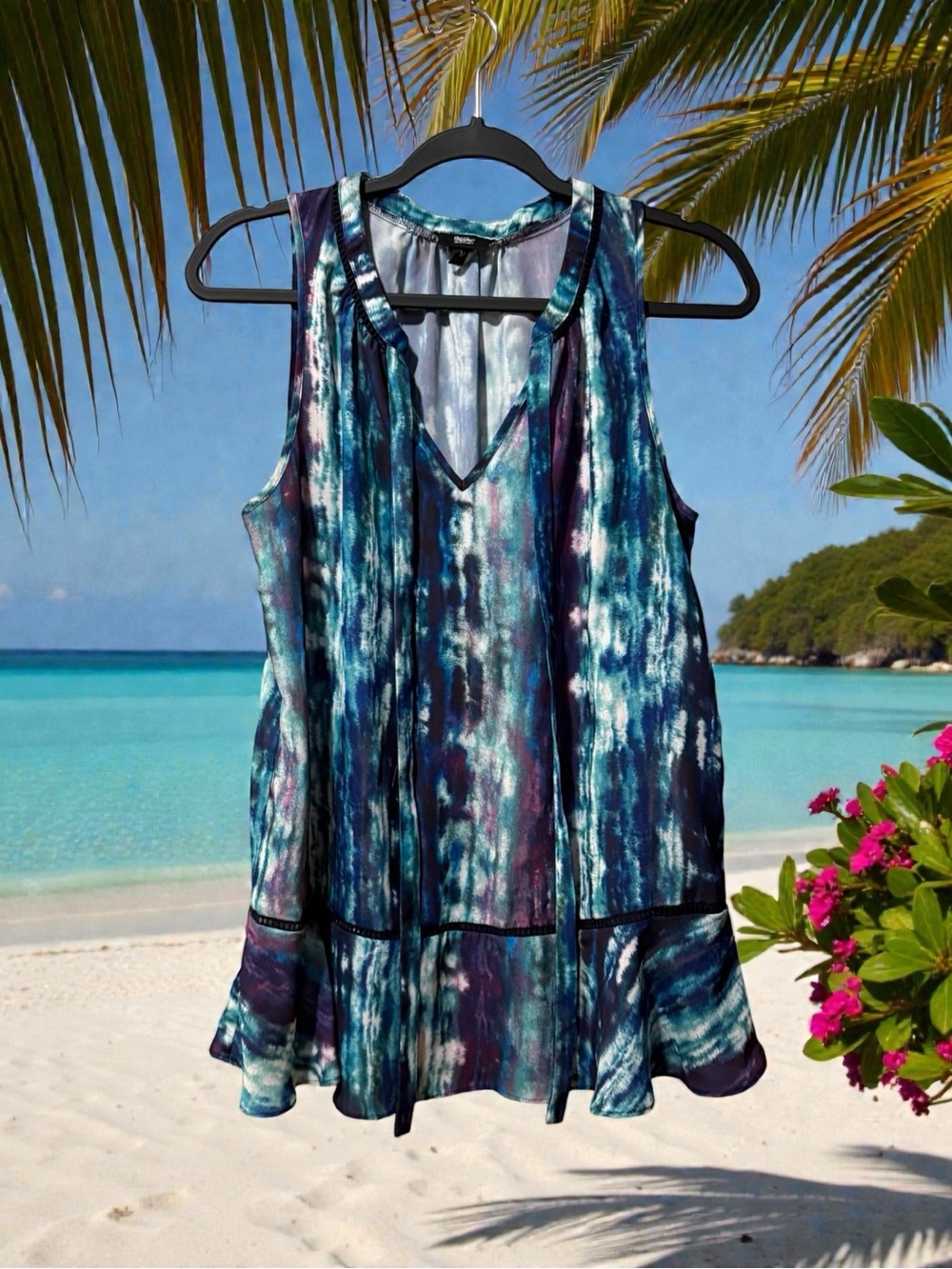 Mossimo Blue/Green/Purple Watercolour Tie Dye Print Sleeveless Tunic Tank Top
